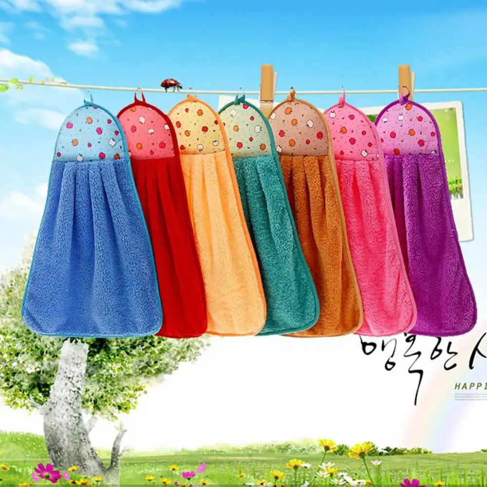 Coral Velvet Bathroom Supplies Soft Hanging Hand Towel Thickened Absorbent Cloth Dishcloths Hanging Cloth Kitchen Cleaning Towel