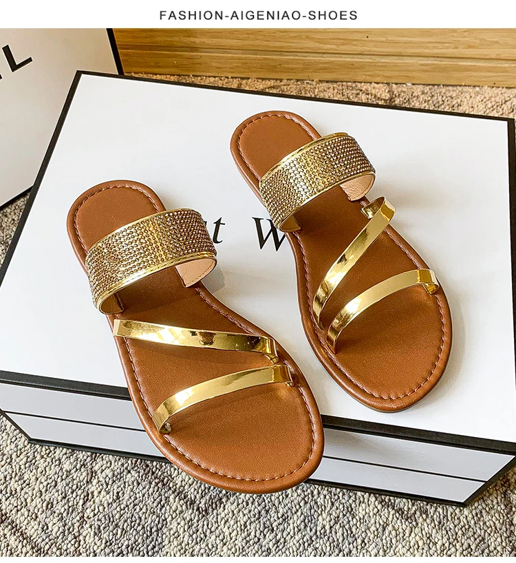 Slippers Women Summer 2023 Casual Comfortable Sandals Home Bedroom Beach  Promotion Luxury Gold Silver