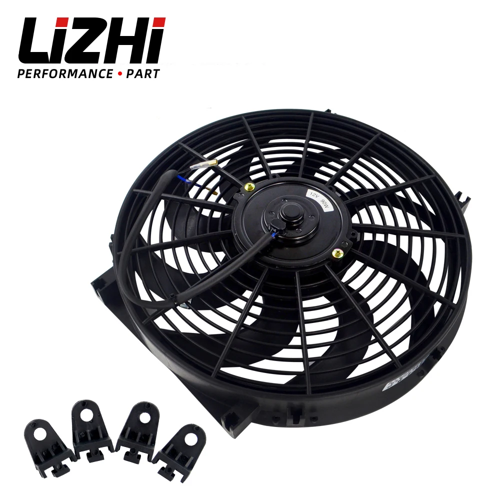 LIZHI - 14 Inch Universal 12V 80W Slim Reversible Electric Radiator AUTO FAN Push Pull With mounting kit Type S 14