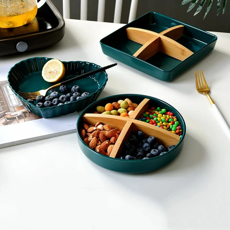 

Ceramic Fruit Plate with 4 Grids: Perfect for Dried Fruits, Snacks, Candy, Dinner, Refreshments, & Salad