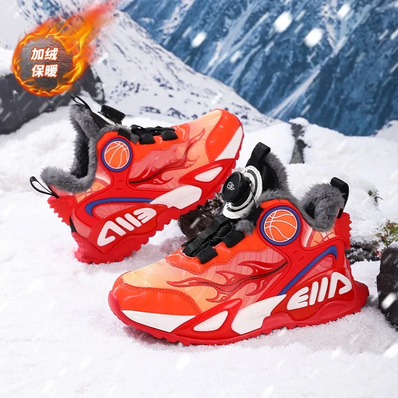 

Winter Children's Cotton Shoes for Boys Warm Plush Anti-slip Kids Basketball Shoes Outdoor School Student Casual Snow Boots