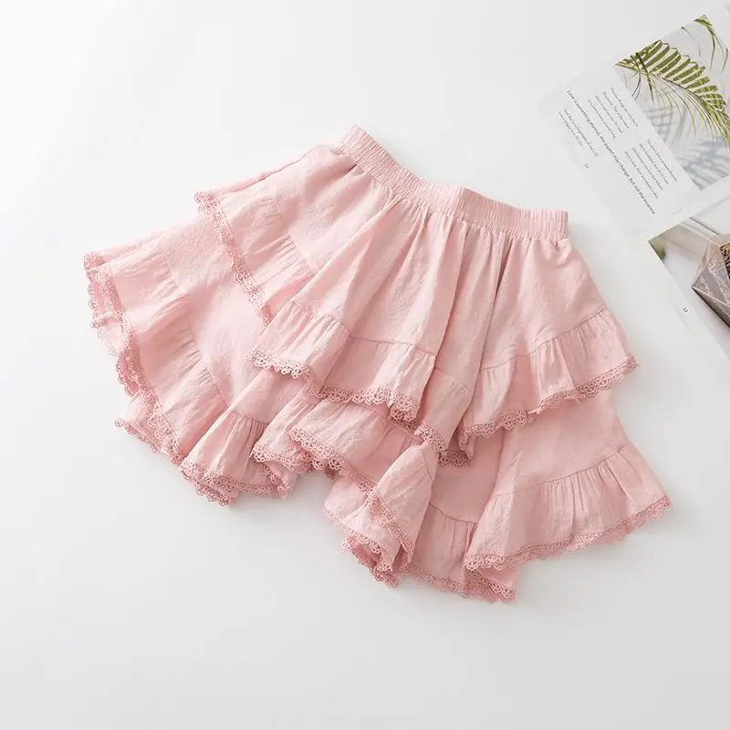 Cotton Linen Summer Mini Irregular Ruffle Skirt White Black Pink Japanese Candy Color Short A Line Harajuku Party Casual Skirt