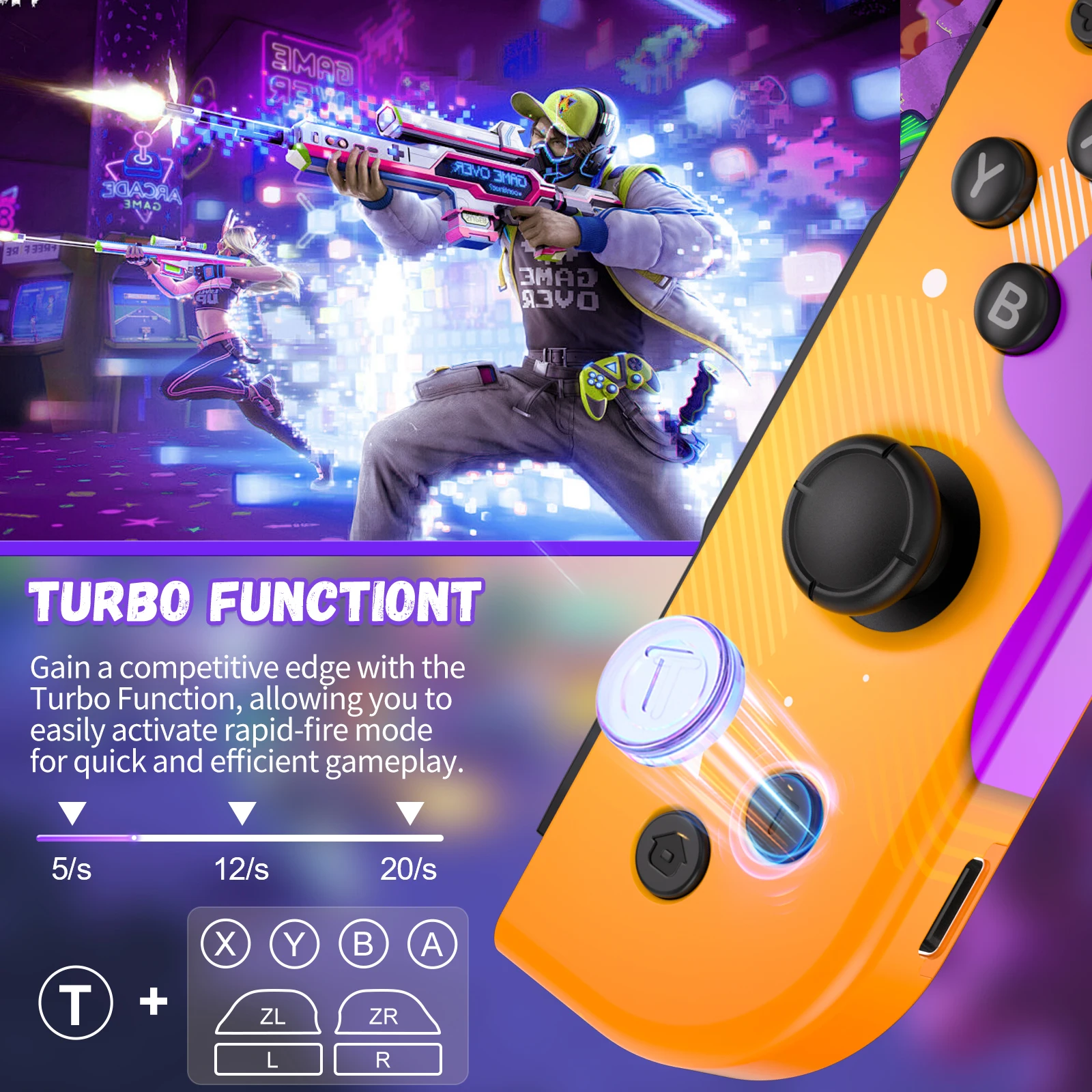 Joypad للتبديل - وحدة تحكم في ألعاب استشعار الحركة الاهتزازية ذات 6 محاور، وظيفة الاستيقاظ، مناسبة للوحة الألعاب اللاسلكية بحلقة اللياقة البدنية