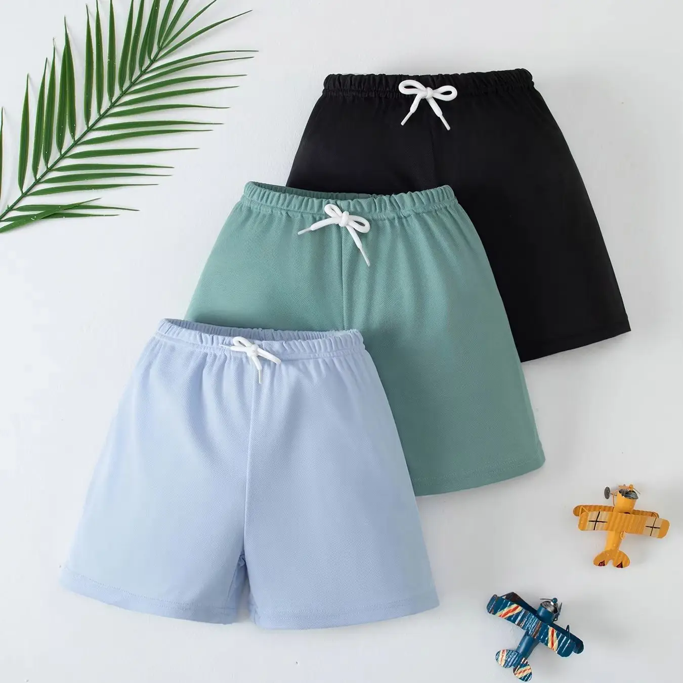 3-Piece Set of Children's Summer Solid Color Casual Multi-Color Shorts for Boys and Girls Sports Versatile Elastic Waistband Pan
