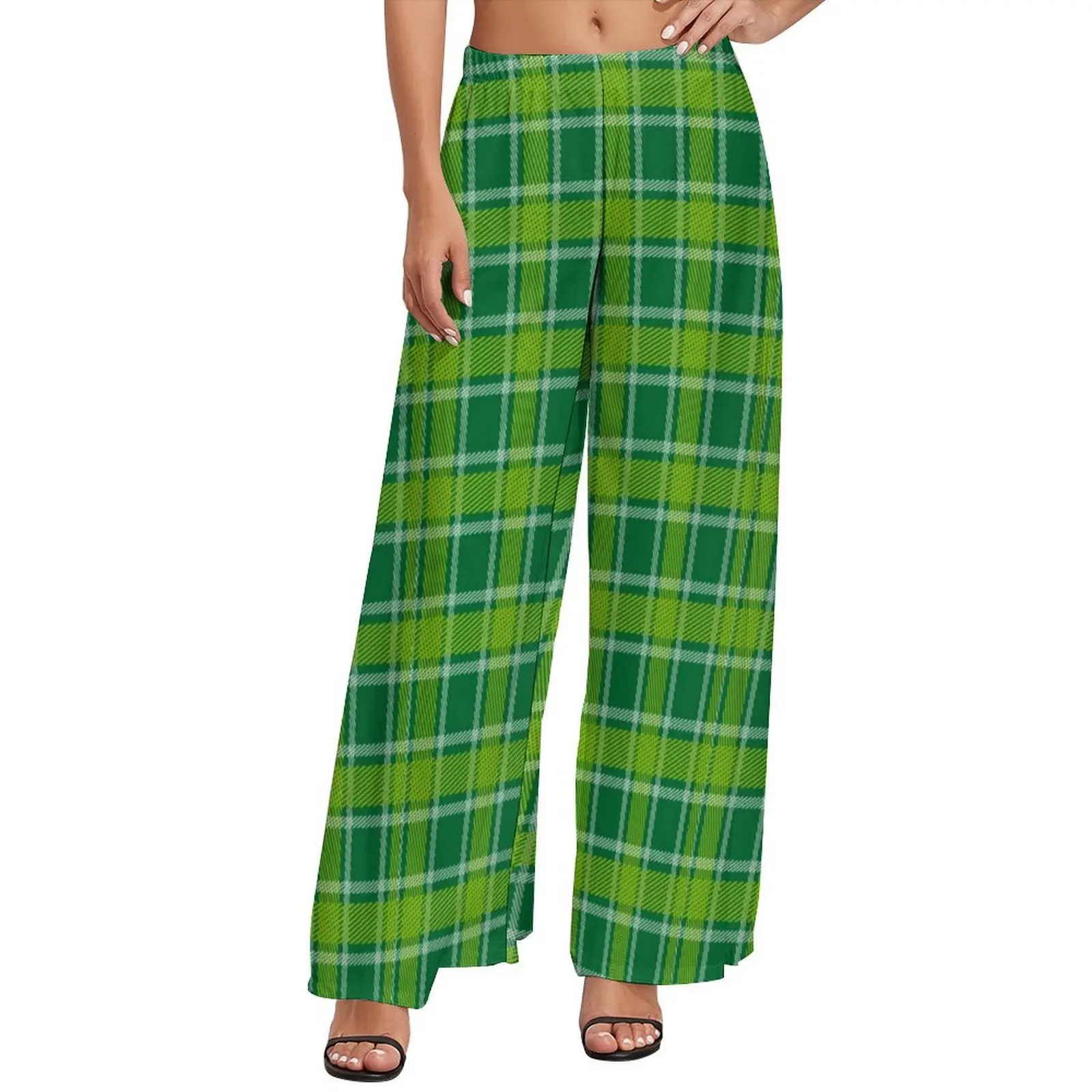 

Green And White Plaid Pants Lines Print Street Wear Straight Wide Leg Pants Elastic High Waist Home Trousers Big Size 5XL 6XL