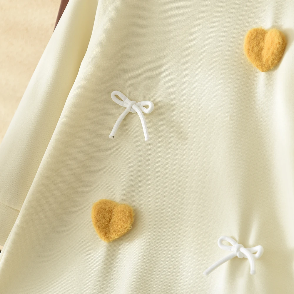 Gelb Süße und Schöne Mädchen Casual Kleidung Bogen Liebe Lange Ärmeln Flauschigen Kleid Herbst Neue Koreanische Version – Detail 6