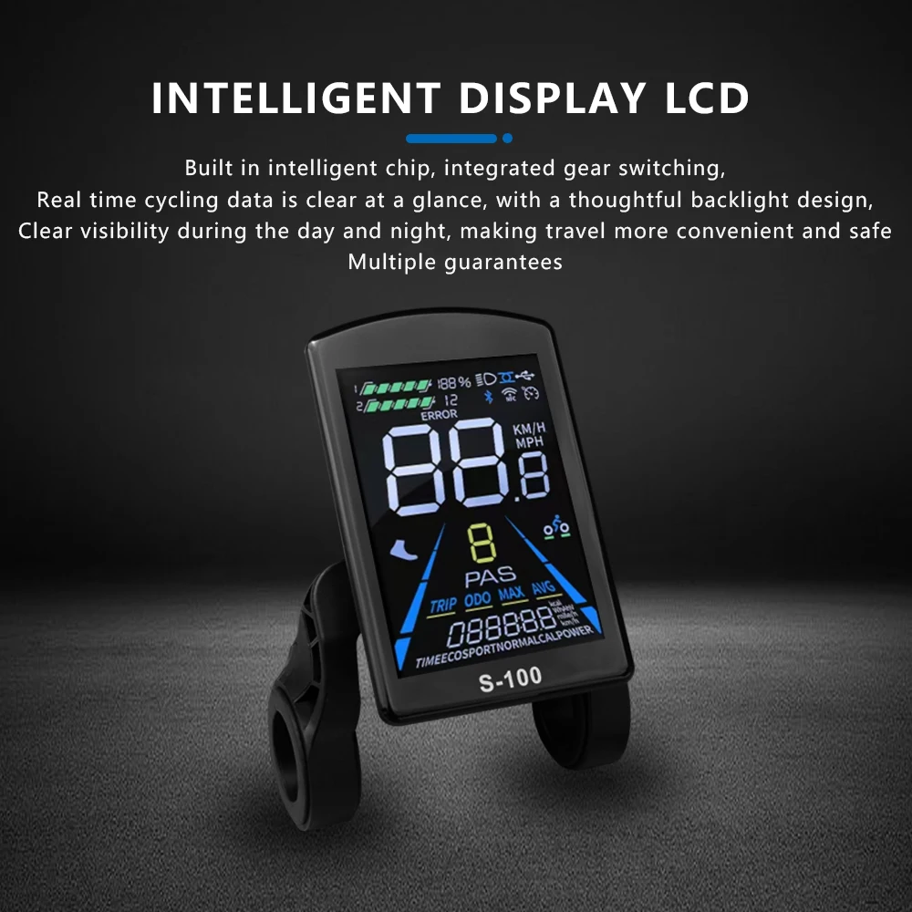 Electric Bike intelligent Display S-100 Colorful LCD Display UART2 Protocol  24V-72V SM/Waterproof Connection Plug