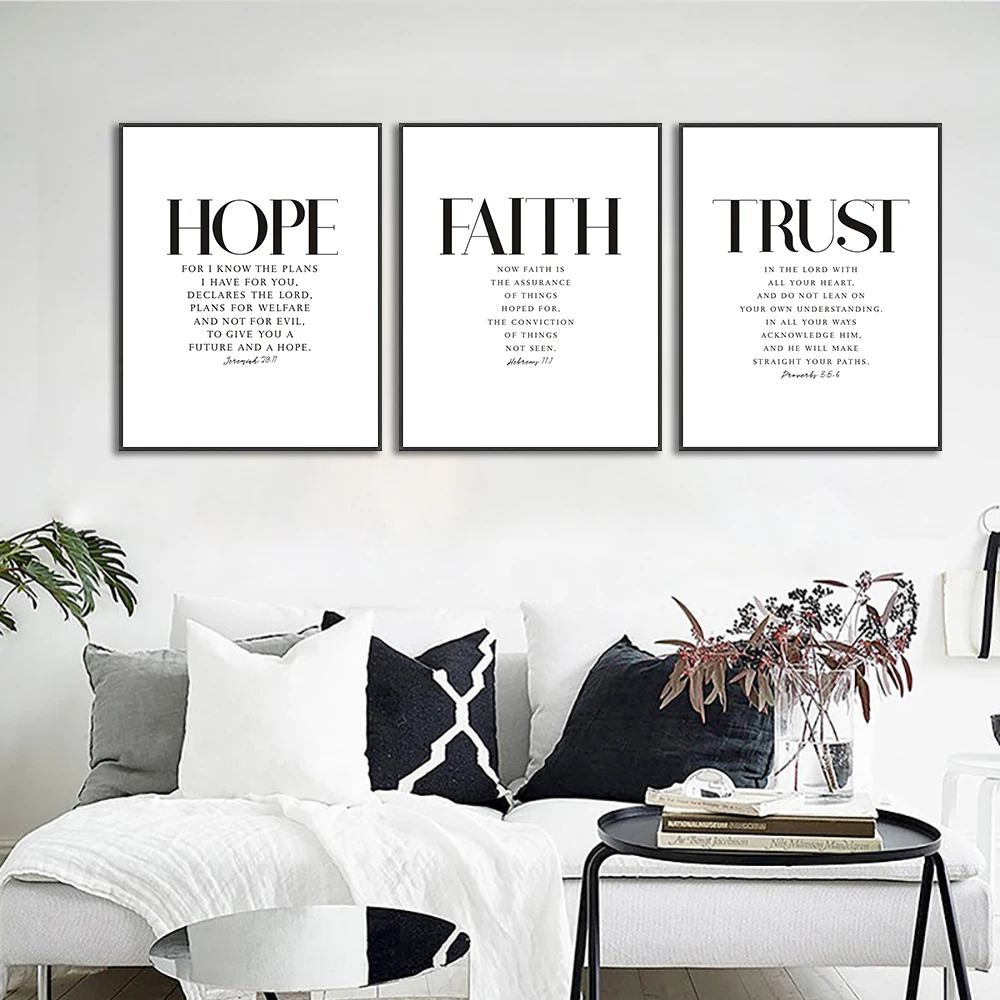 1pc Unframed Bible Verse Wall Poster Grace Joy Peace Hope Trust Faith Art Christian Quotes Print Canvas Painting for Living Room
