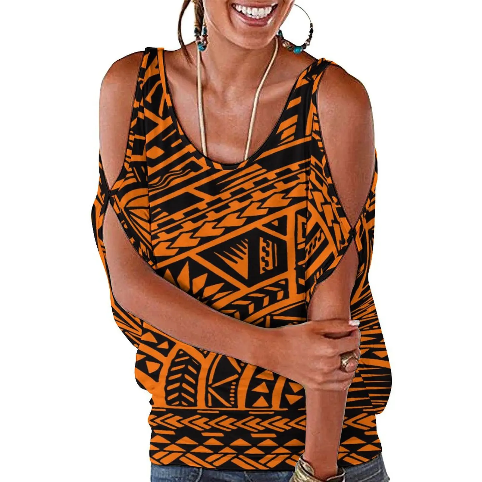 Samoa Women'S Club Top Custom Polynesian Flower Print Tribal Ethnic Style Sexy Top Shoulder Short Sleeve Design 2024 New Model