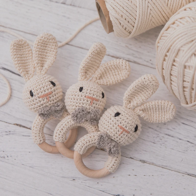 1pc Baby Crochet Rattle Wooden Teether Toy BPA Free Wood Rodent Rabbit Rattle Baby Mobile Play Gym New Born Educational Toys