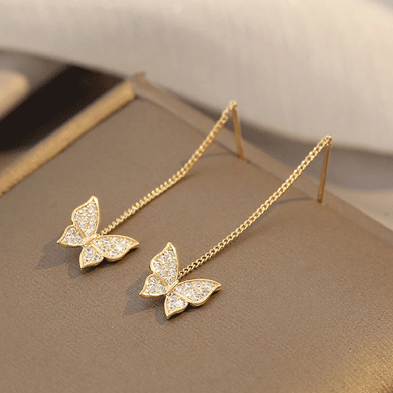 Zircon Butterfly Earrings Delicate Simple Golden Butterfly Earrings Personalized Jewelry Earrings Anniversary Gift image 6