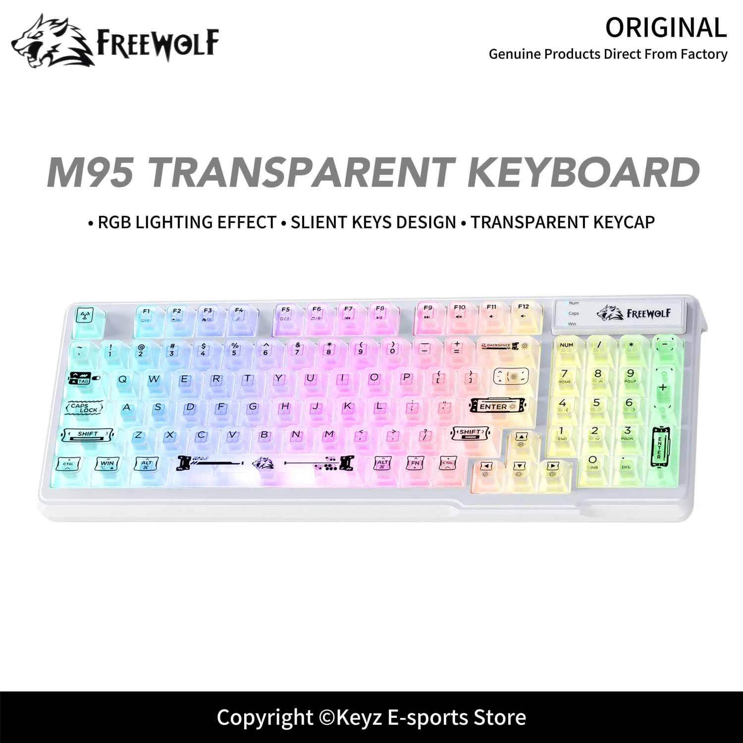 Anti-Ghosting Keyboard - Kablolu RGB Şeffaf Klavye FREEWOLF M95