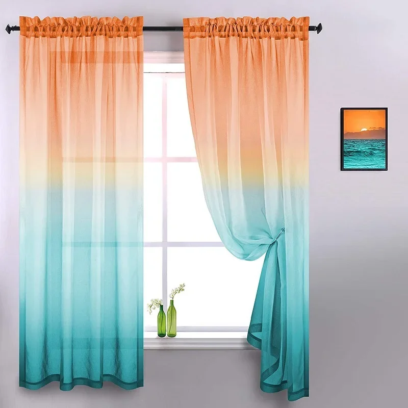 

2 panel Gradient Color Tulle Door Window Curtain Drape Panel Sheer Scarf Valances Home bedroom Hotel Decorative Sheer curtains