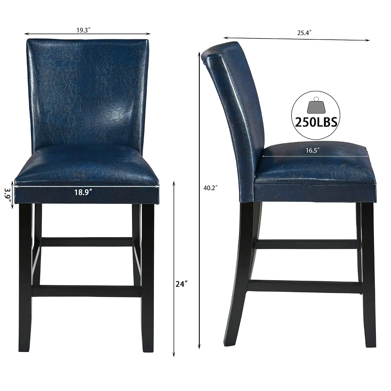 24 Inch Bar Stools Set of 6, Faux Leather Kitchen Barstools with High Backrest & Wood Footrest, Armless Bar Chairs, Customized