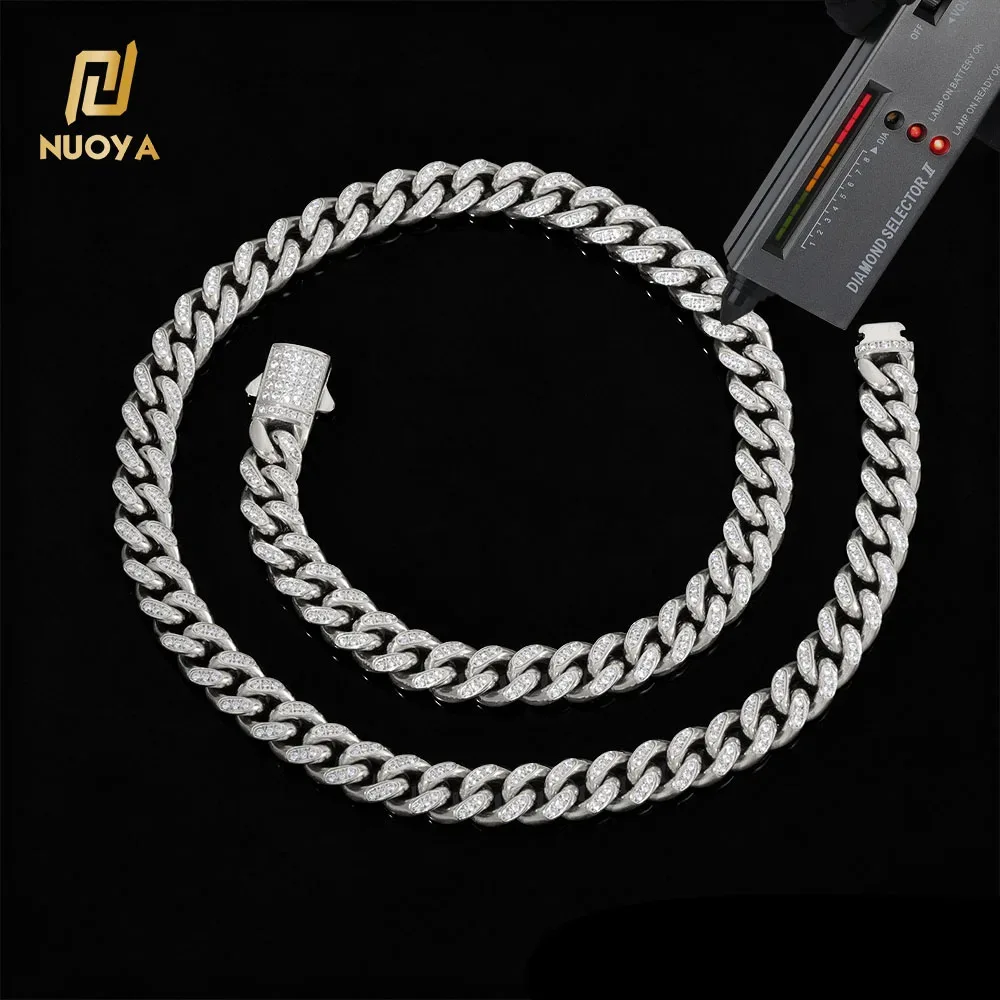 10mm NUOYA VVS Moissanite Cuban Link Chain Necklace 18K Gold Plated Stainless Steel Iced Out Hip Hop Necklace for Men..