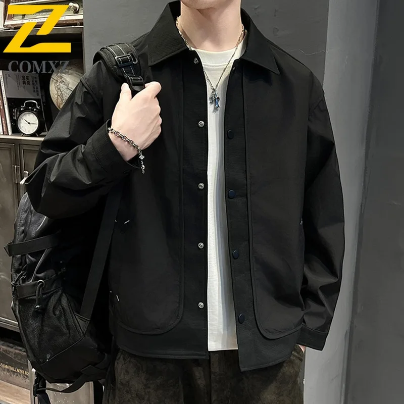 COMXZ 2025 Mens Outdoor Hiking Jacket Loose Fit Hooded Lightweight Windbreaker Windproof Waterproof Casual Coat