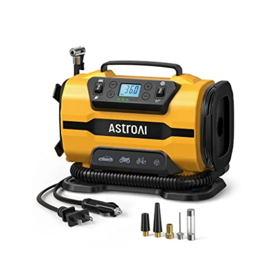 

Портативный автомобильный компрессор для подкачки шин 150PSI 12V DC/110V AC с двумя металлическими моторами и LED-подсветкой, аксессуары для автомобиля