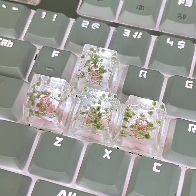 Starry Flower Keycap Point Fresh Dried Flowers Transparent Custom Keycaps Creative MX Switch Mechanical Keyboard Accessory Gifts