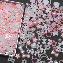 1 Box Nail accessories 3d Nail Charm Resin Love Bow Pentagram Nail Accessories Mixed Pink White resin Hollow Pearl for manicure