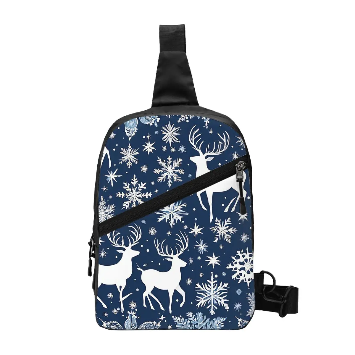 Christmas Blue And White Chest Bag Men Sling Crossbody Backpack Chest Bag Traveling Hiking Daypack Shoulder Bag