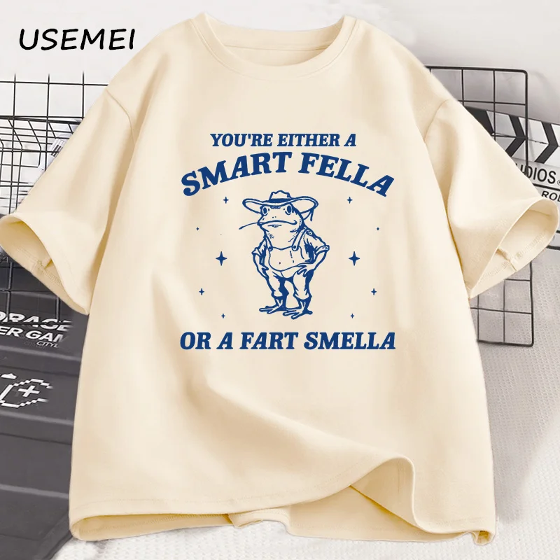 Men's Graphic T Shirts Are You A Smart Fella or Fart Smella Vintage Style T Shirt Retro Cartoon Tshirt Weird  Cowboy Frog Tees