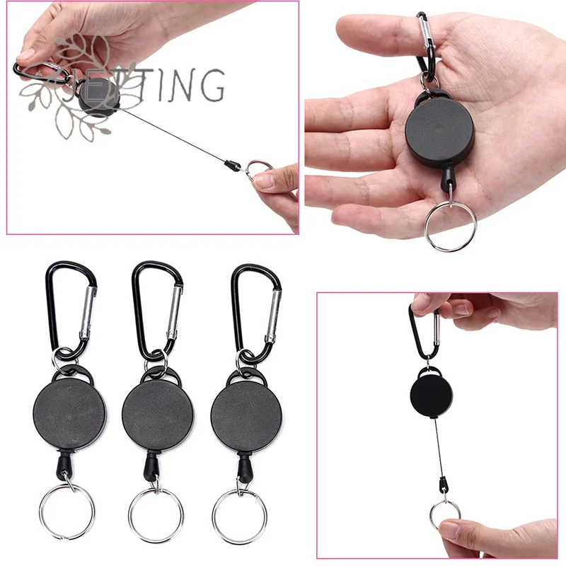 Corde en acier inoxydable chaude Camping télescopique anti-cambriolage chaîne porte-clés porte-clés tactique anneau extérieur retour rétractable porte-clés