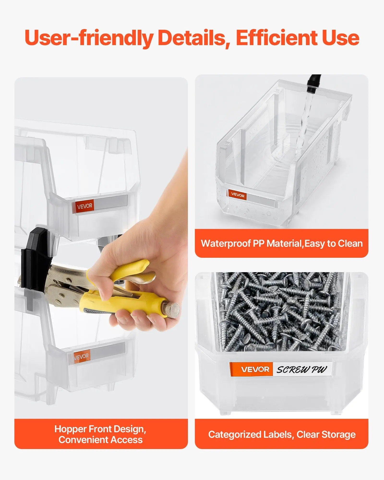 Stapelbare opbergbakken 8-pack 10,9x5,5x5,1" transparante plastic organizerbakken met labelstickers voor garagekast en kantoor