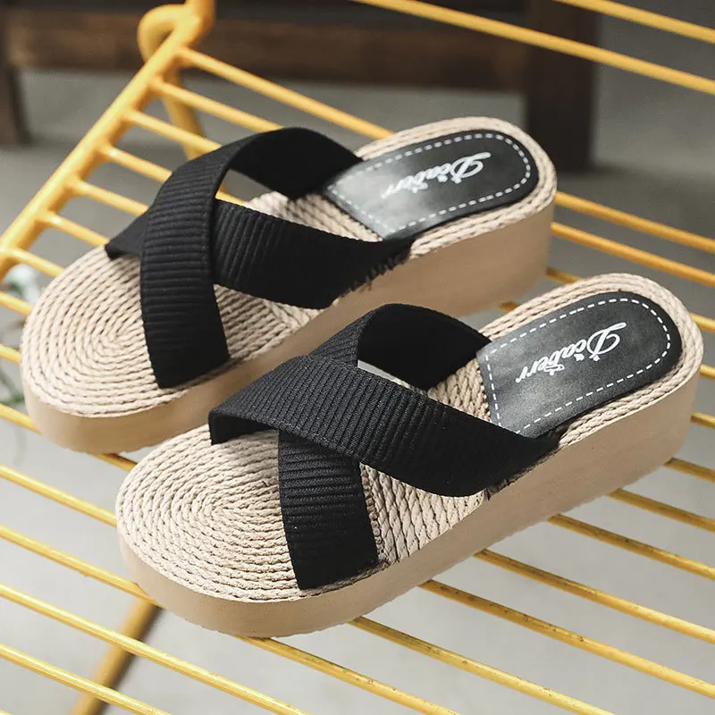 Women Summer New Casual Platform slippers Stretch Fabric Fashion Shoes Women Elegant Wedges Cross Female Casual Footwear sandals