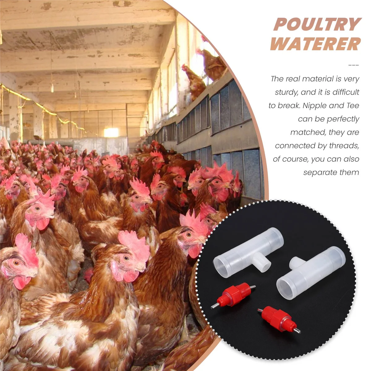 Acessórios em T para mamilos de frango - Kit de abridores de aves totalmente automáticos Bebedor de água para frango com 10 pacotes