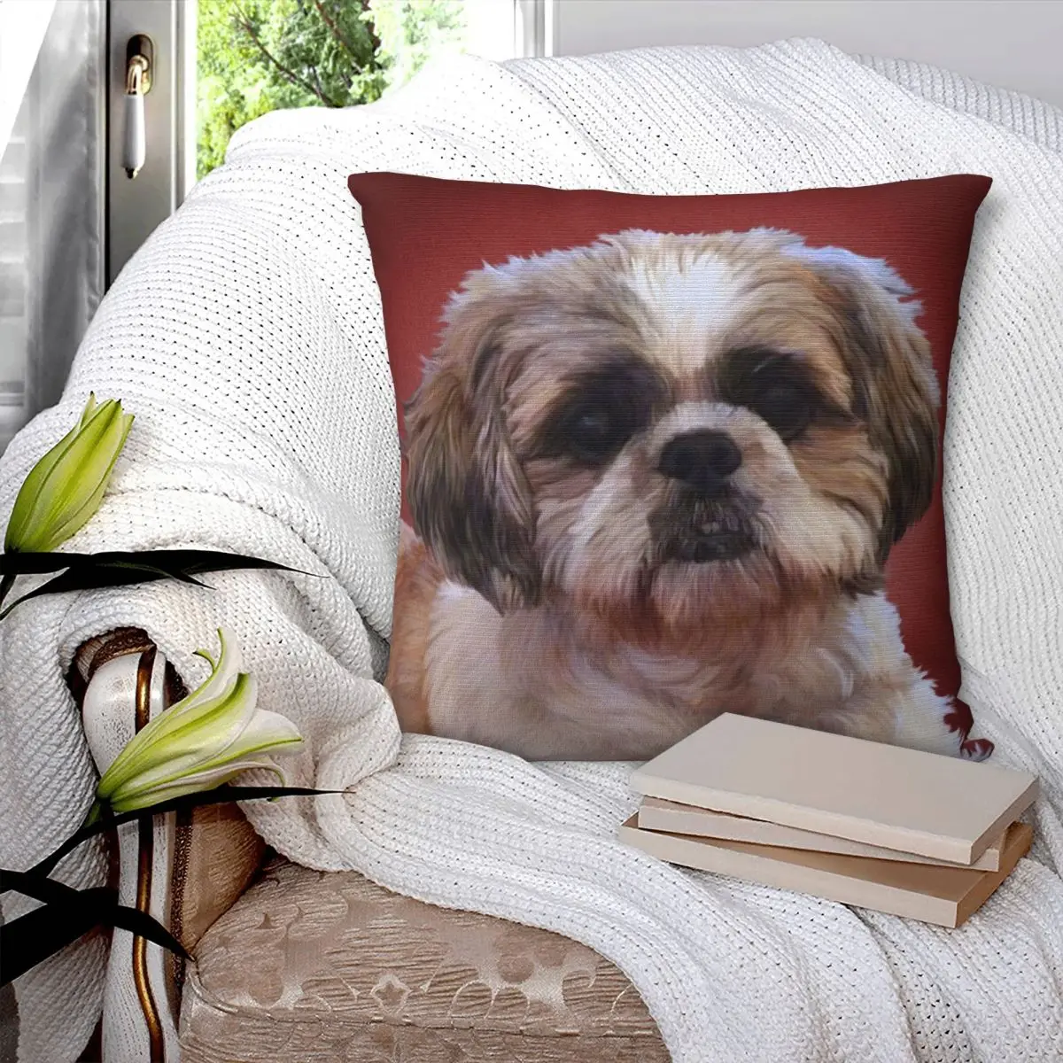 

Shih Tzu Dogs Square Pillowcase Pillow Cover Polyester Cushion Zip Decorative Comfort Throw Pillow for Home Bedroom