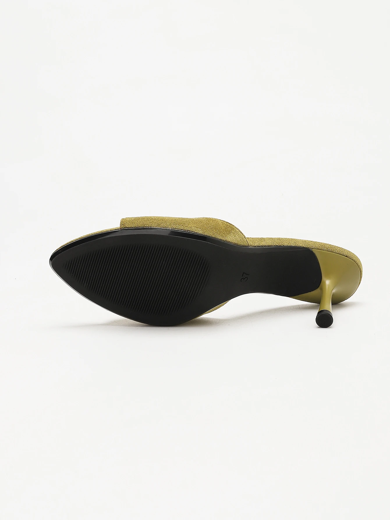 Women's Suede Pointed Toe Stiletto Heel Mules Slippers, Elegant Slip On Open Back Heeled Sandals, Olive Green/Beige, Summer Casu view 6