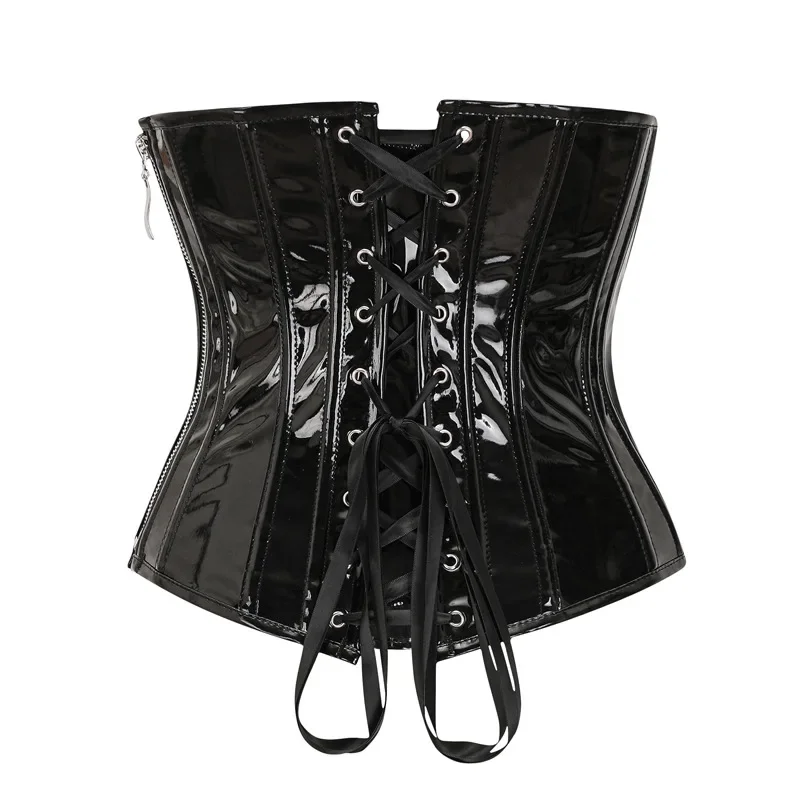 Shiny Leather Underbust Corset Top Women Gothic PVC Bustier with Zip Steampunk Basques Body Shaper Waist Cincher Korset