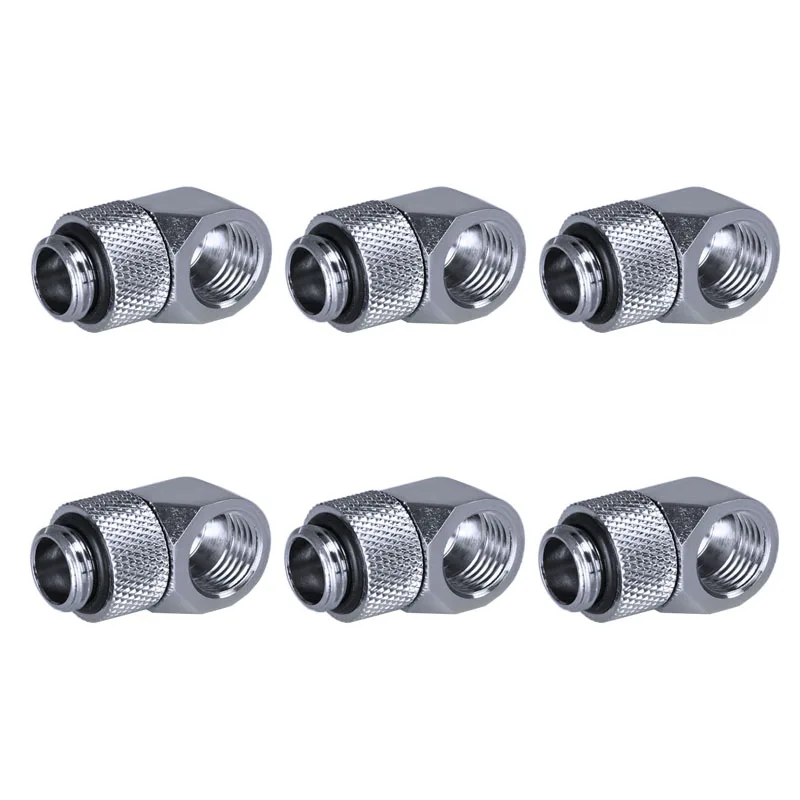 PC chłodzenie wodne 90 stopni obrotowe złączki żeńskie do męskiego F-M twarda rura złączka G1/4 ''złącze czarny/srebrny 2/4/6/8 sztuk — zdjęcie produktu 4