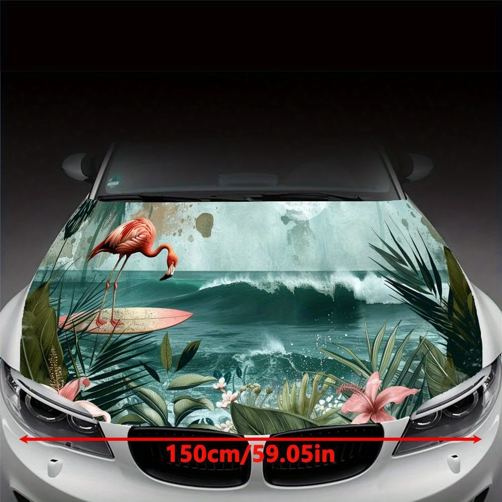 Flamingo surfing pattern car vinyl material car hood film self-adhesive sticker waterproof and scratch resistant, suitable for m