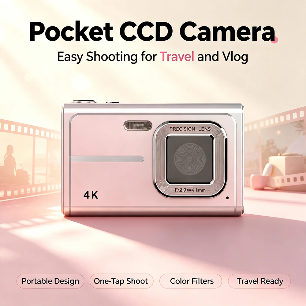 4K Digital Camera 48MP AF Autofocus Pocket CCD Camera Portable Compact Point and Shoot Camera for Students Photography