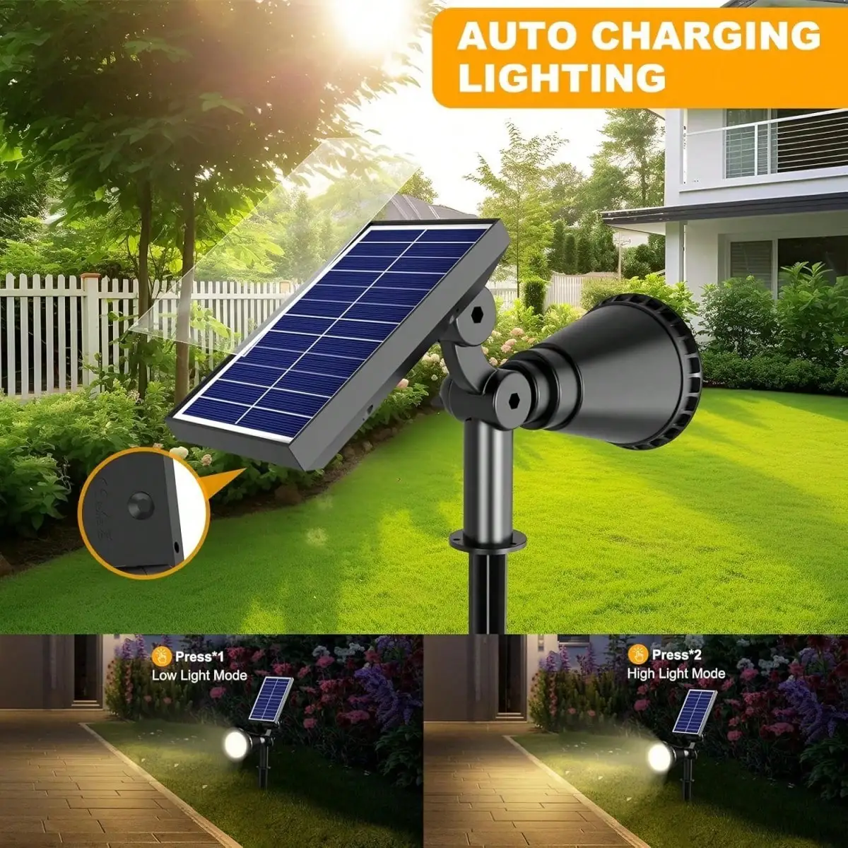 Solar Landscape Spotlight: 36 LED 180°/90° Rotatable, 50% Higher Efficiency, Waterproof White Light