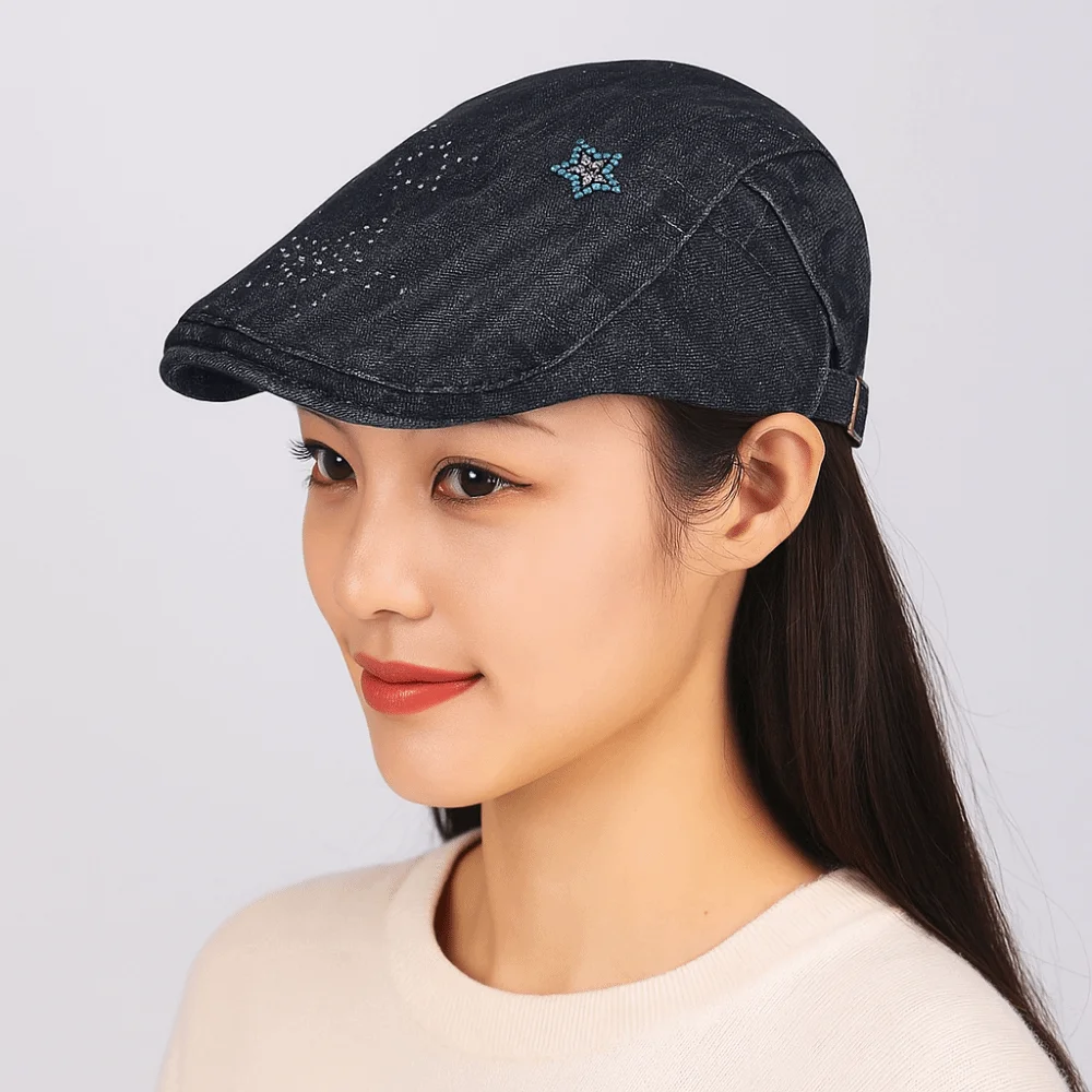 

Casual Vintage Star Cowboy Beret Embroidey Visor Painter Hat Y2k American Artist Hat Spring Summer
