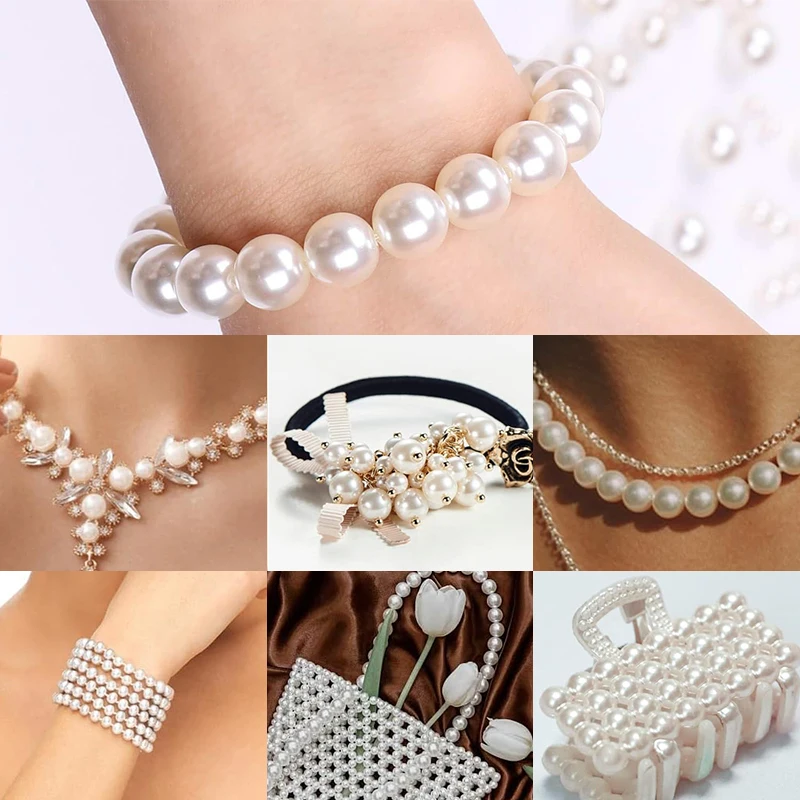 800 Stück, gemischte Größen, ABS-Perlen-Set mit Loch, Kunstperlen, runde, lose Perlen zum Basteln, für die Herstellung von Schmuck, Armbändern und Halsketten, zum Selbermachen. – Detail 8