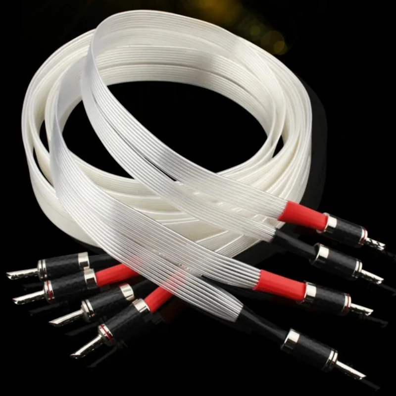 Pair hifi ribbon Flat audio speaker Cable Nordost valhalla White lighting Loudspeaker cable Carbon Fiber Banana OCC Silver Plate