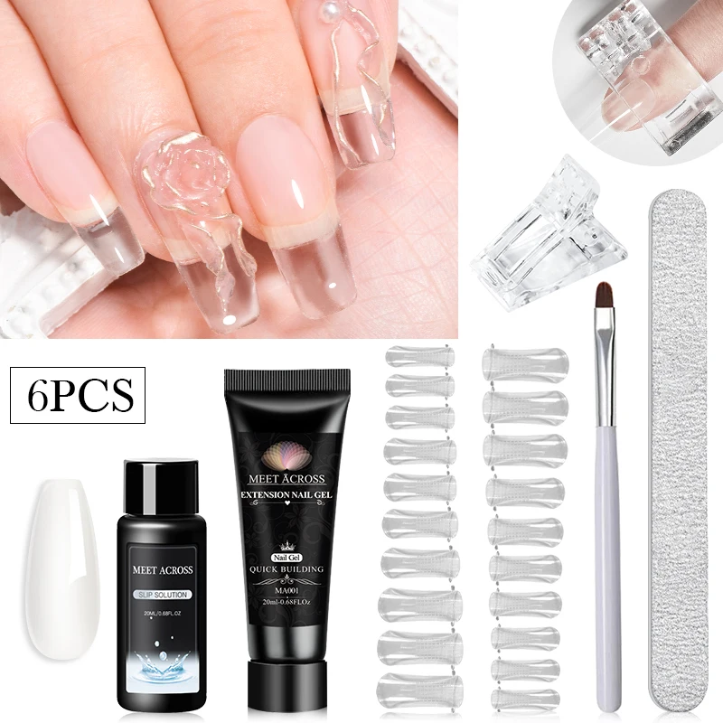 CONHEÇA ACROSS-Kit Gel Extensão Prego, Quick Building, Cristal Acrílico Duro, Nu Branco, Gel UV Construção, Conjunto de Esmalte, 20ml
