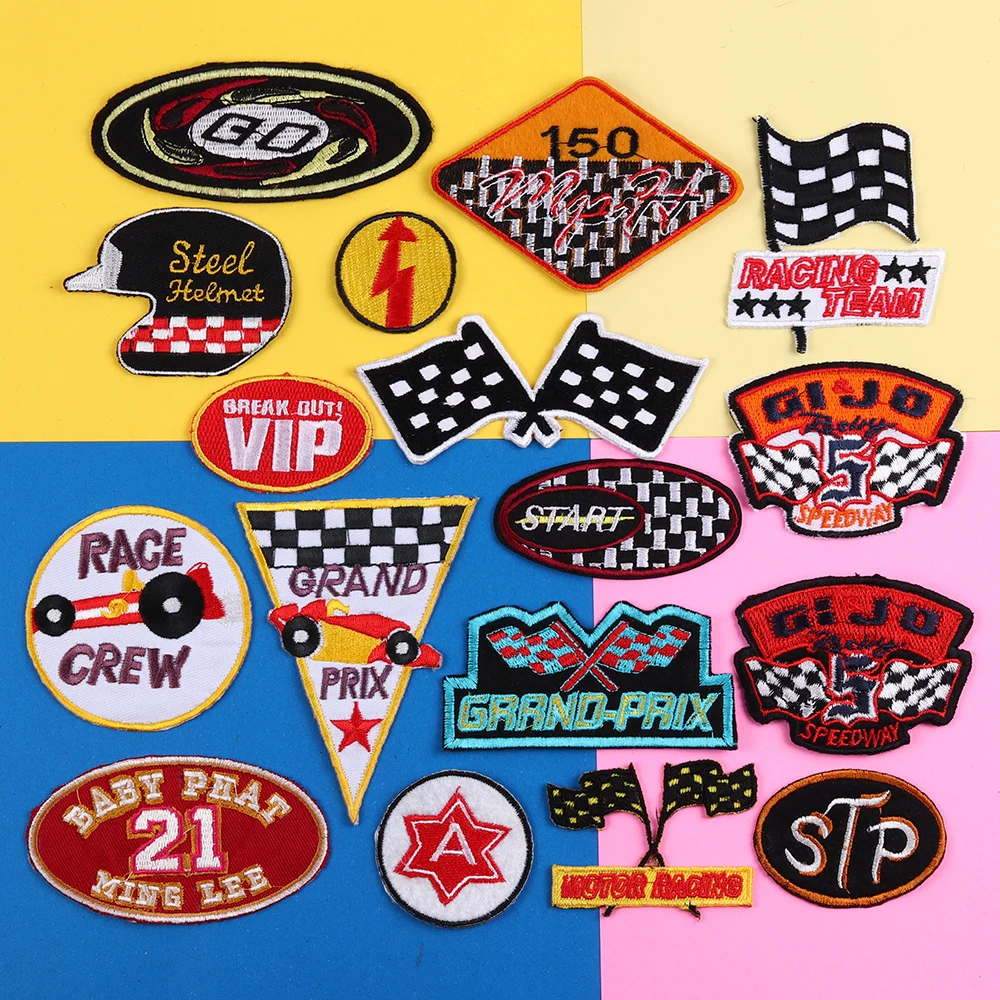 Racing Car Winners Flag Patch Embroidery Applique Iron on Transfers for Clothing Decoration Handmade DIY Sewing Accessories