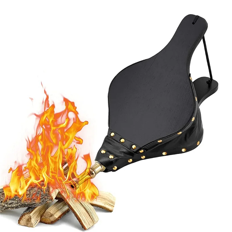 AB15-Outdoor Cooking Fan Air Blower 15.7X7in Fireplace Bellows Manual Wood Air Blower For Camping BBQ Fireplace Blowing Air