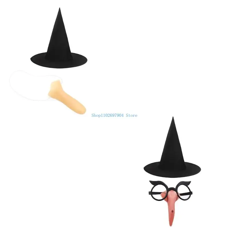 

N7YF Women Witch Costume Women Witch Hat and Artificial Nose Set Witch Cosplay Accessories for Halloween Masquerade Cosplay