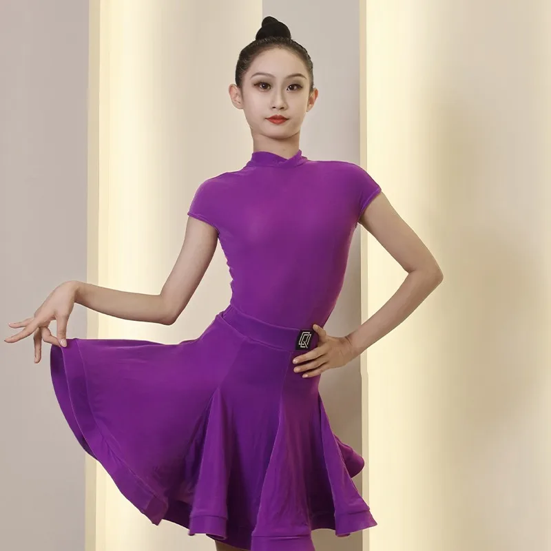 customized 2pcs Long sleeved tops Latin dance dress girls' professional national standards competition uniforms practice skirt
