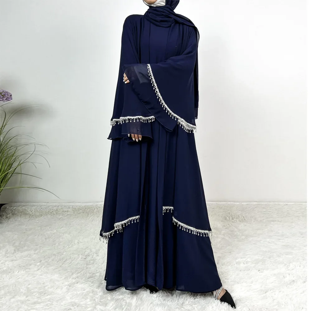 Ramadan Kebaya Chiffon Kimono 2 Piece Abaya Set Turkey Islam Dress Muslim Sets Abayas For Women Robe Femme Musulmane Kaftan 2024
