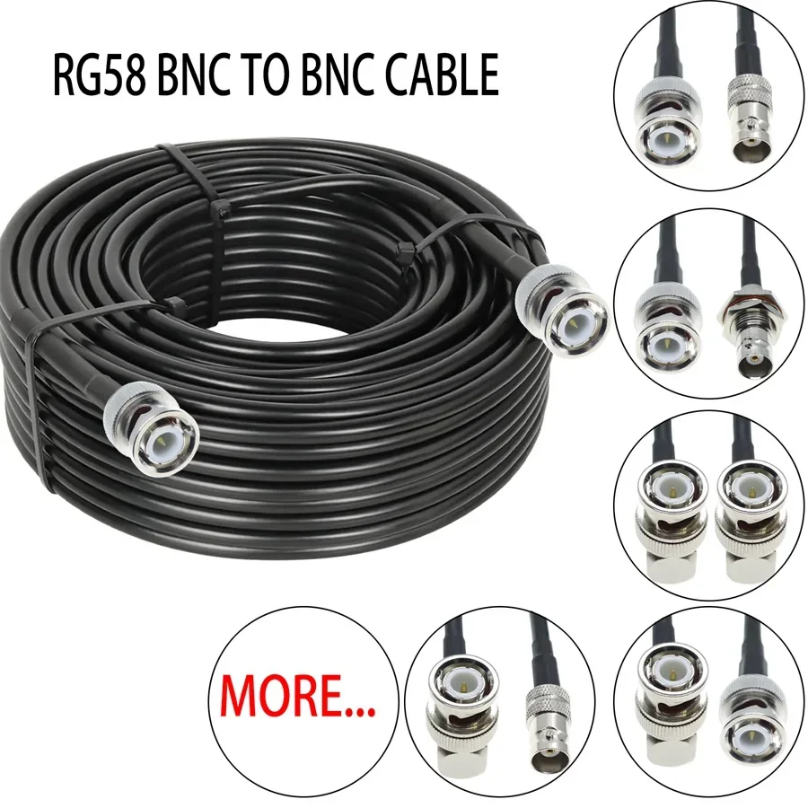 RG58 Cable BNC To BNC Male Female Q9 Plug Jack L TYPE Connector Copper Extension RF Brass Coaxial Wire Coax Jumper Pigtail Cable