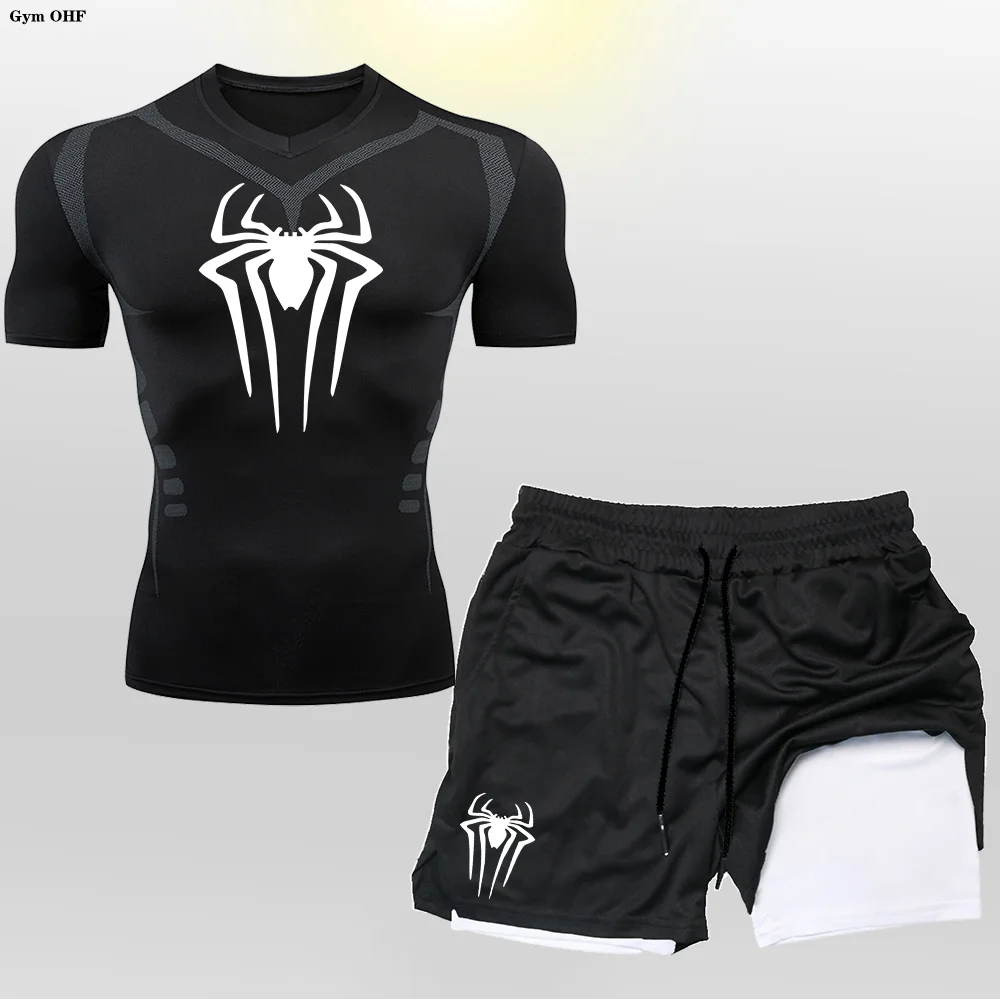 Ensemble T-Shirt et Short Rashguard Jiu Jitsu pour Homme, Muay Thai Herb J Rashguard, Short à Double Couche 2 en 1, Chemise de bug astique, Vêtements de dehors, 2099