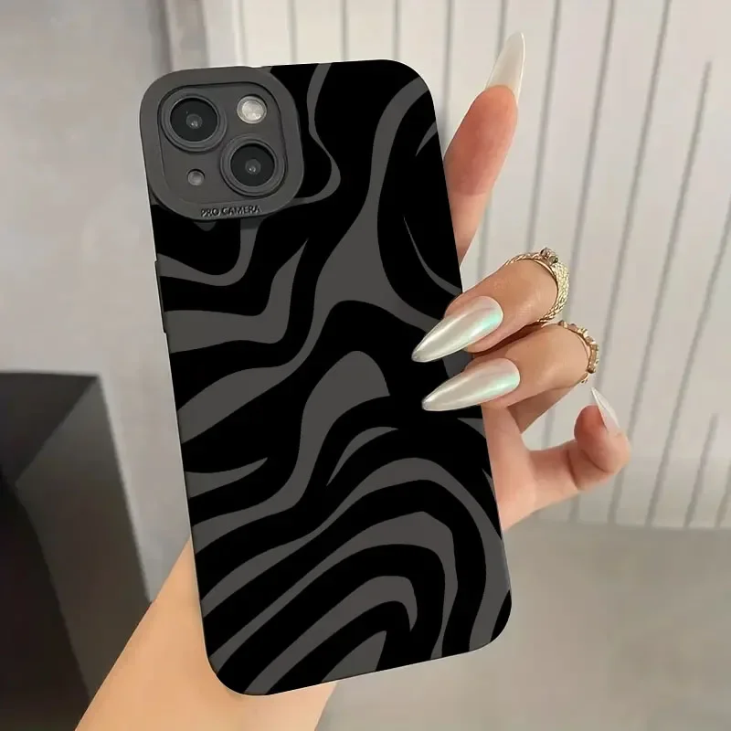 Wave Pattern Print Black Silicone Protective Phone Case For iPhone 16 15 14 13 12 11 Pro Max XS XR X 7 8 Plus SE 2020 Mini Cover