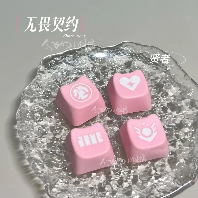 VALORANTテーマキーキャップ クローブ ジェット セージ アニメキーキャップ 可愛い猫頭 ピンクキーボードキャップ PBT MAO漫画キーキャップ メカニカルキーボード