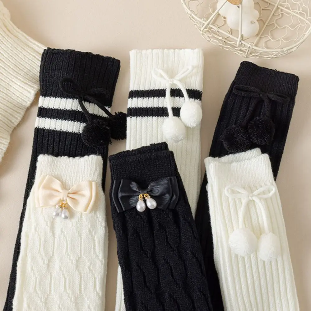 Cute Japanese Style Children's Leg Warmers Bowknot JK Knitted Leg Cover Woolen Balletcore Ballet Guards Socks Kid's